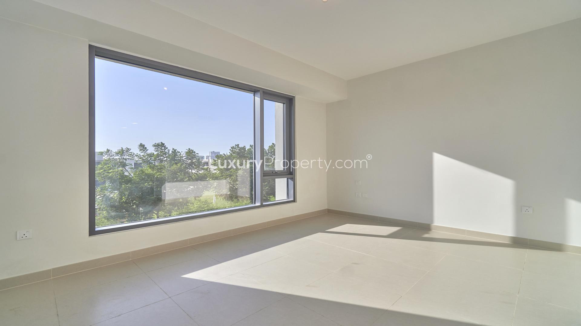 Modern townhouse interior with large windows in Maple at Dubai Hills Estate, for rent