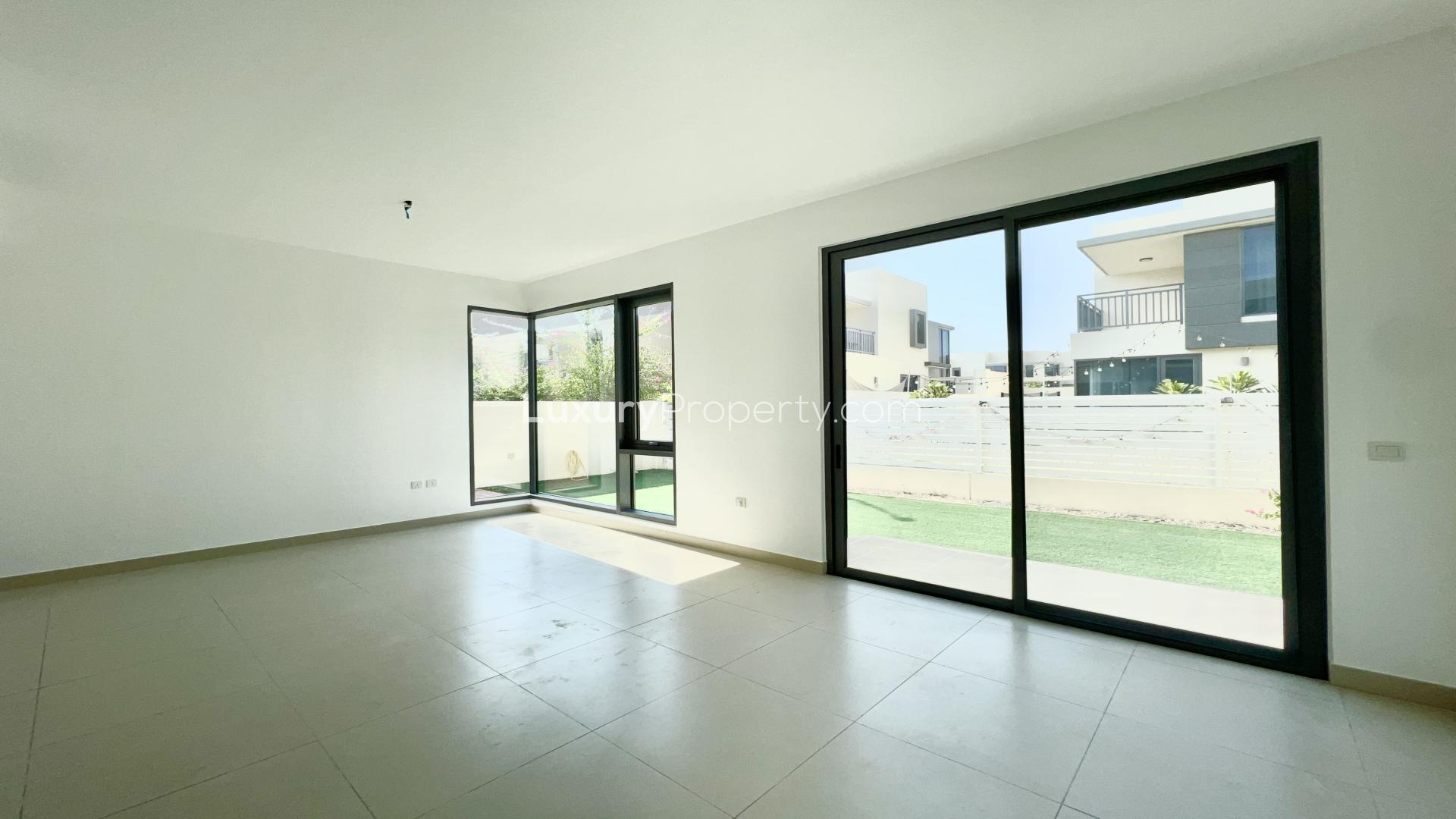 Exterior view of 4-bedroom villa in Maple, Dubai Hills Estate with landscaped garden