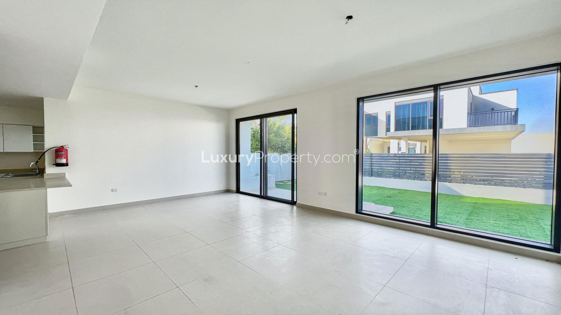 4-bedroom villa exterior with garden in Maple at Dubai Hills Estate, available for rent