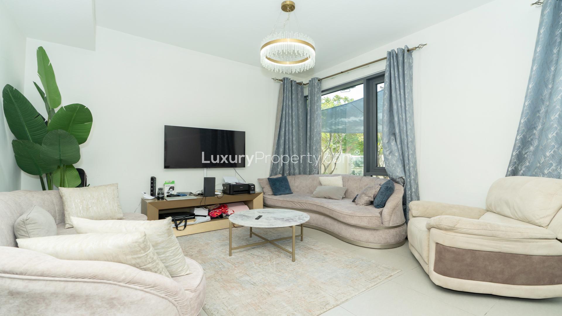 Corner 4-bedroom townhouse exterior in Maple 2, Dubai Hills Estate for rent