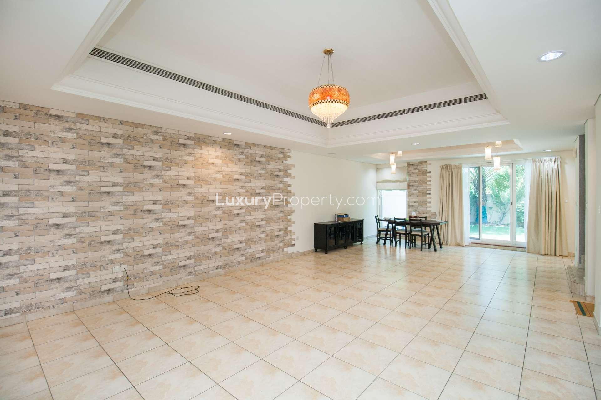 Exterior view of spacious 4-bedroom townhouse for rent in Victory Heights, Dubai Sports City