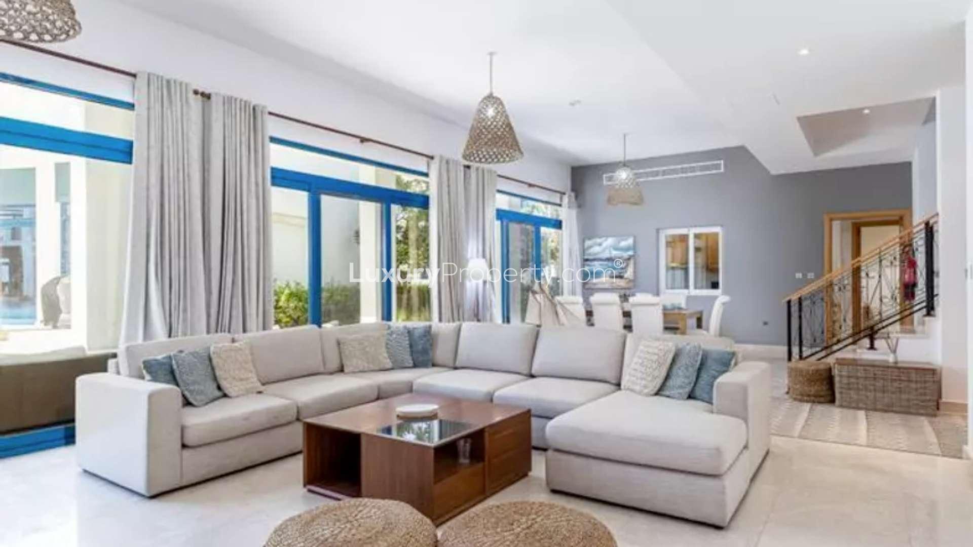 Luxurious living room in fully furnished beachfront townhouse, Palma Residences, Palm Jumeirah