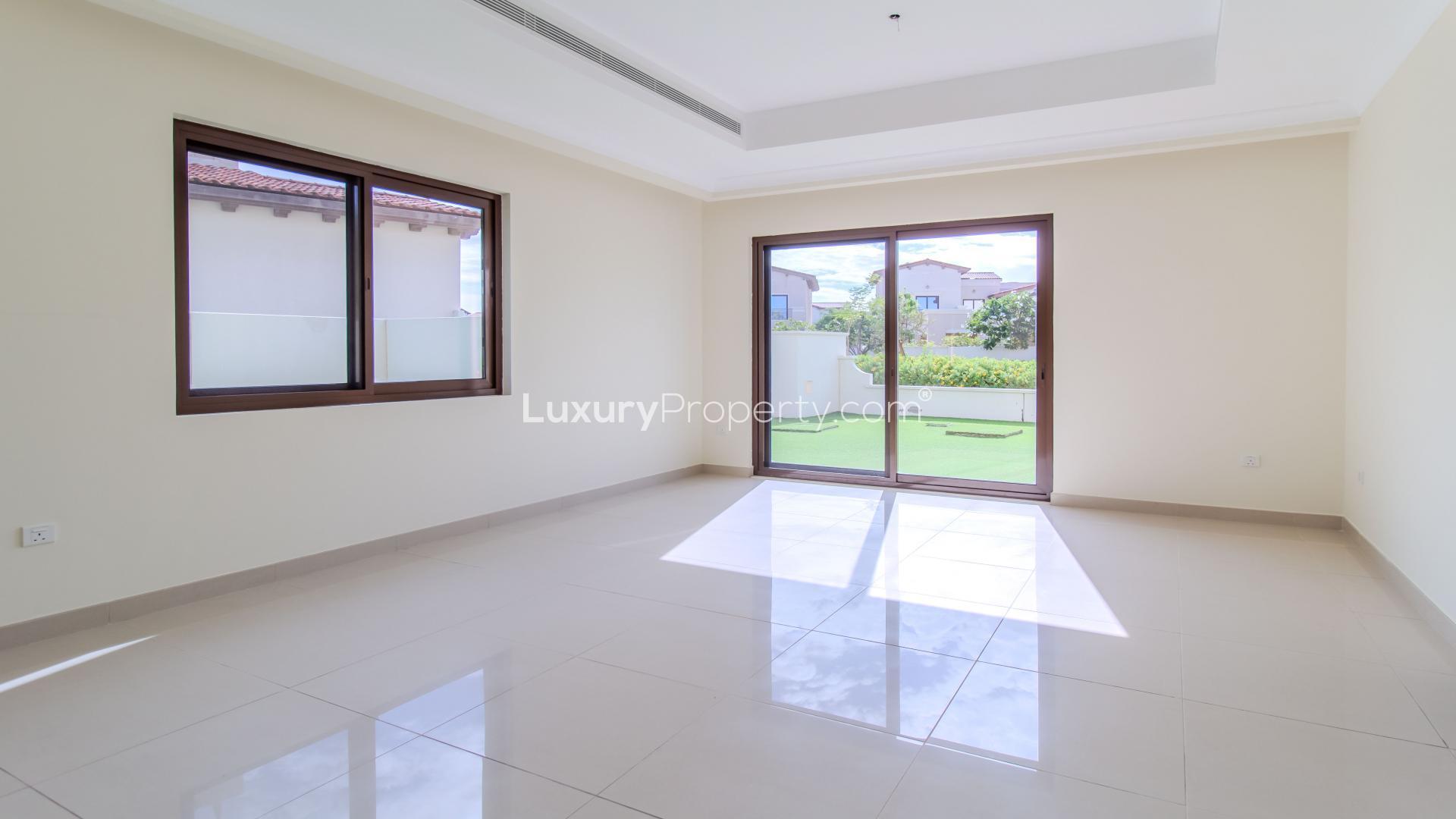 Elegant entryway and staircase in Rosa townhouse, Arabian Ranches 2, available for rent