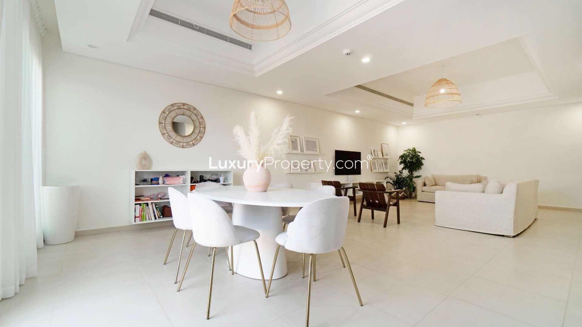 Modern living room in 4-bedroom townhouse, Victory Heights, Dubai Sports City, for rent