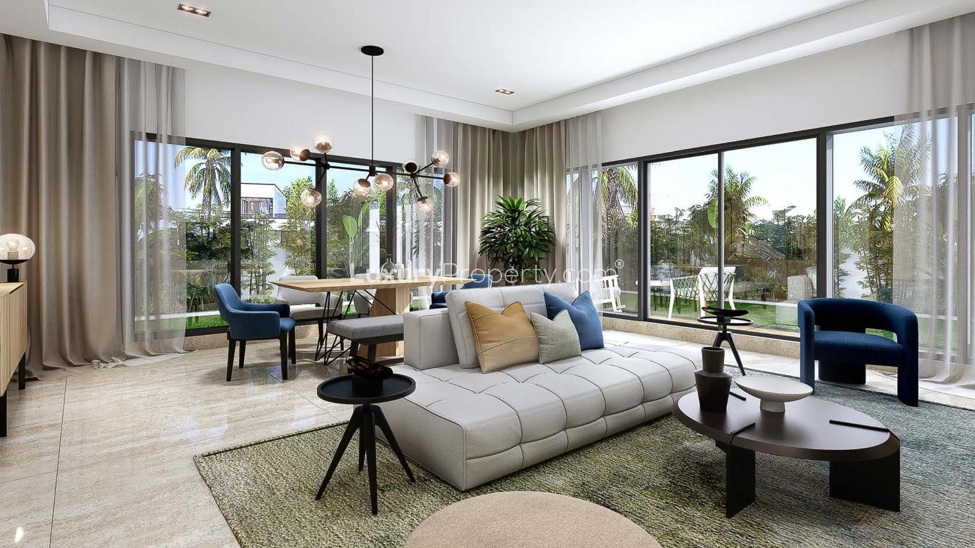 Elegant 4BR townhouse exterior in Damac Riverside, Lush community, modern design, for sale