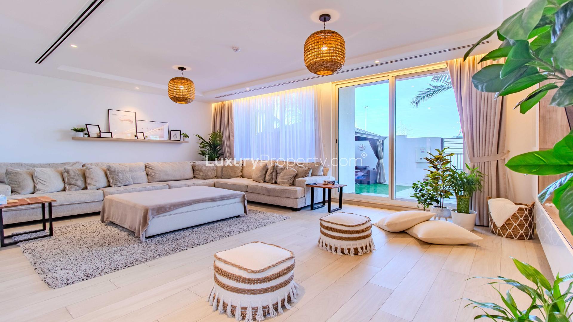 Luxurious living room in upgraded Jumeirah Park villa for sale, Royal Park community