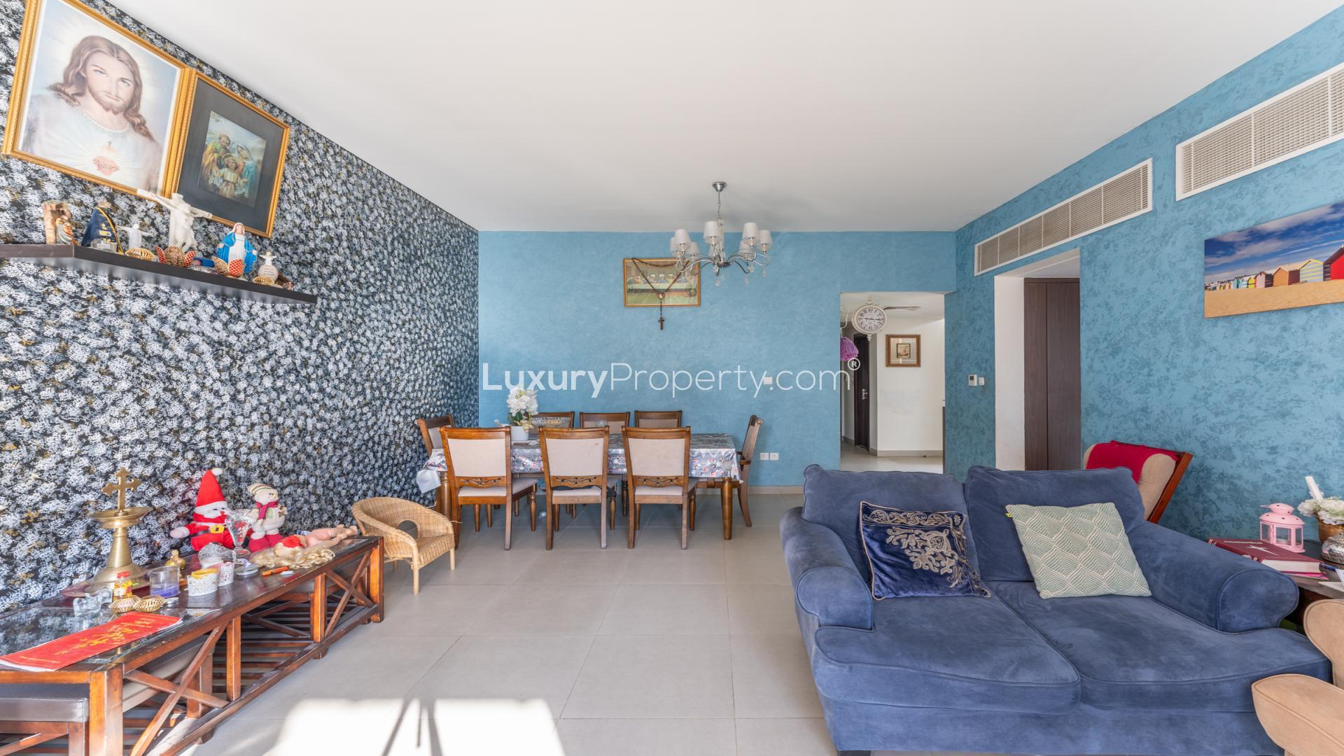 Elegant living room in 4-bedroom townhouse, Arabella, Mudon. Spacious, stylish interior design