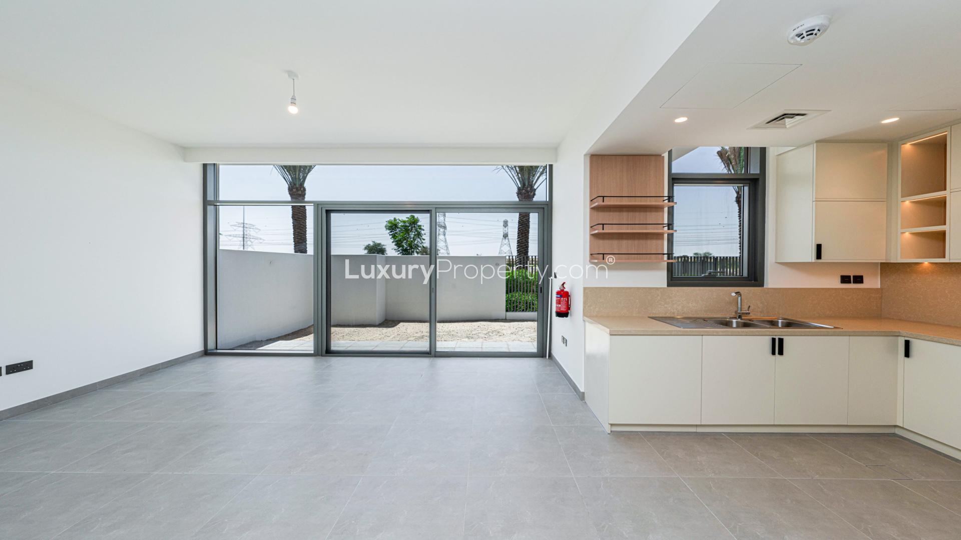 Modern kitchen and staircase in 4-bedroom townhouse, Ruba, Arabian Ranches 3