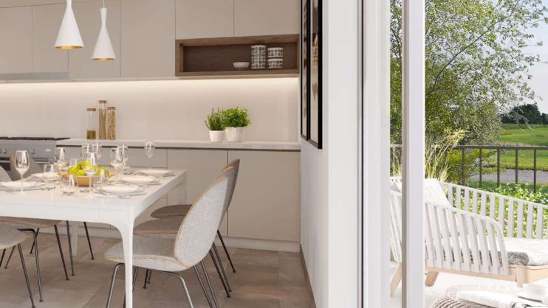 Modern three-bedroom townhouse in Camelia, Arabian Ranches 2, featuring sleek design and carport