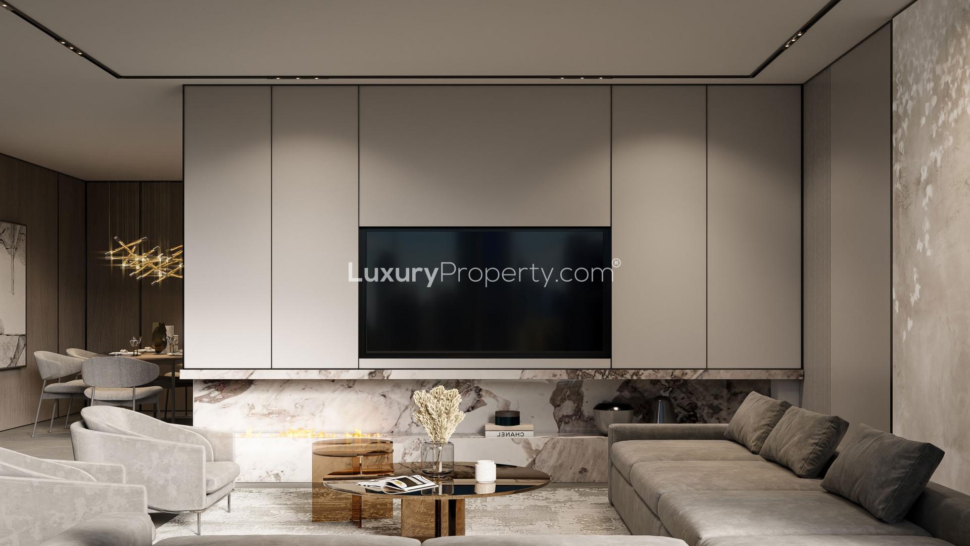 Modern 4-bedroom townhouse exterior in Marwa Homes 4, Jumeirah Village Circle for sale