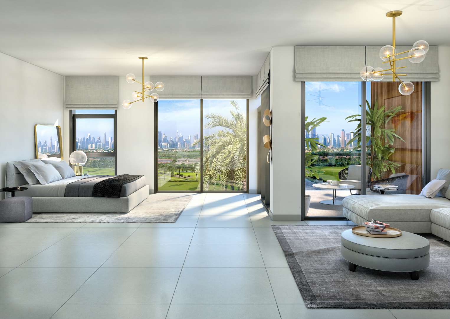 Open-plan kitchen and living area in Golf Grove Villa, Dubai Hills Estate townhouse