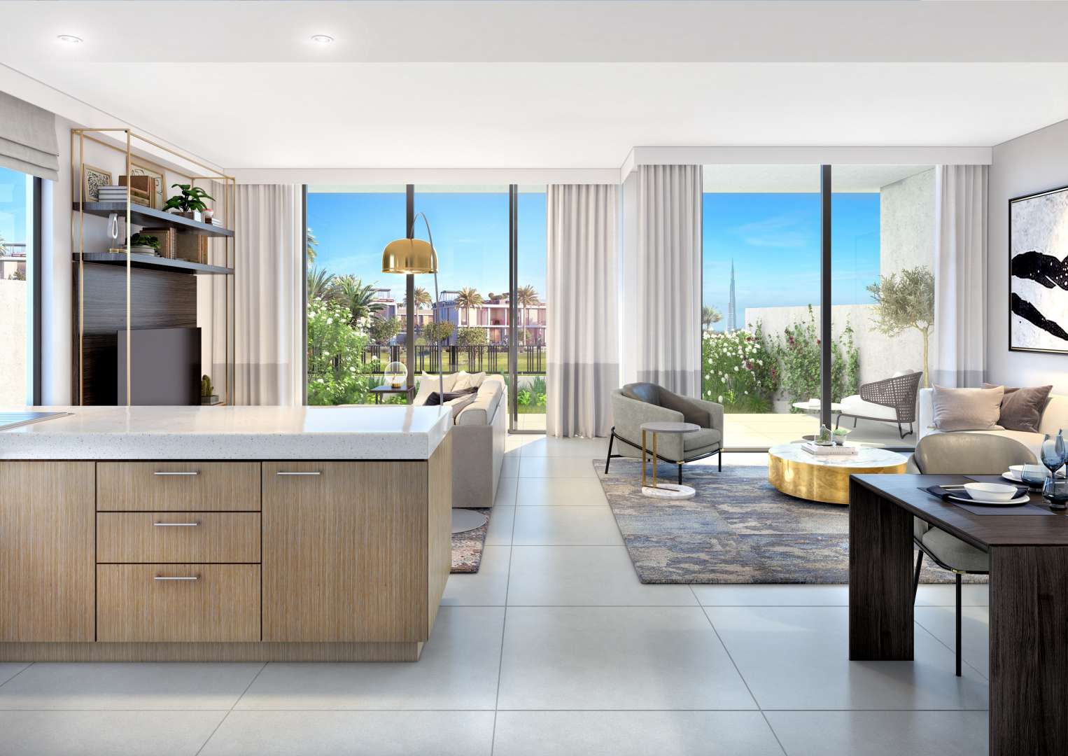 Luxurious Dubai Hills Estate villa bedroom with stunning city and golf course views