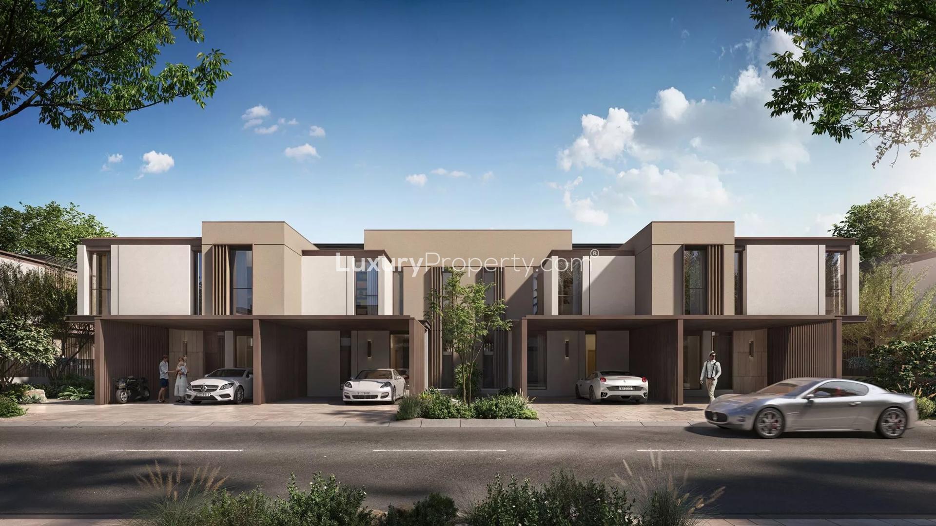 Single-row townhouse in Haven by Aldar, Dubai Land, with modern design and garage