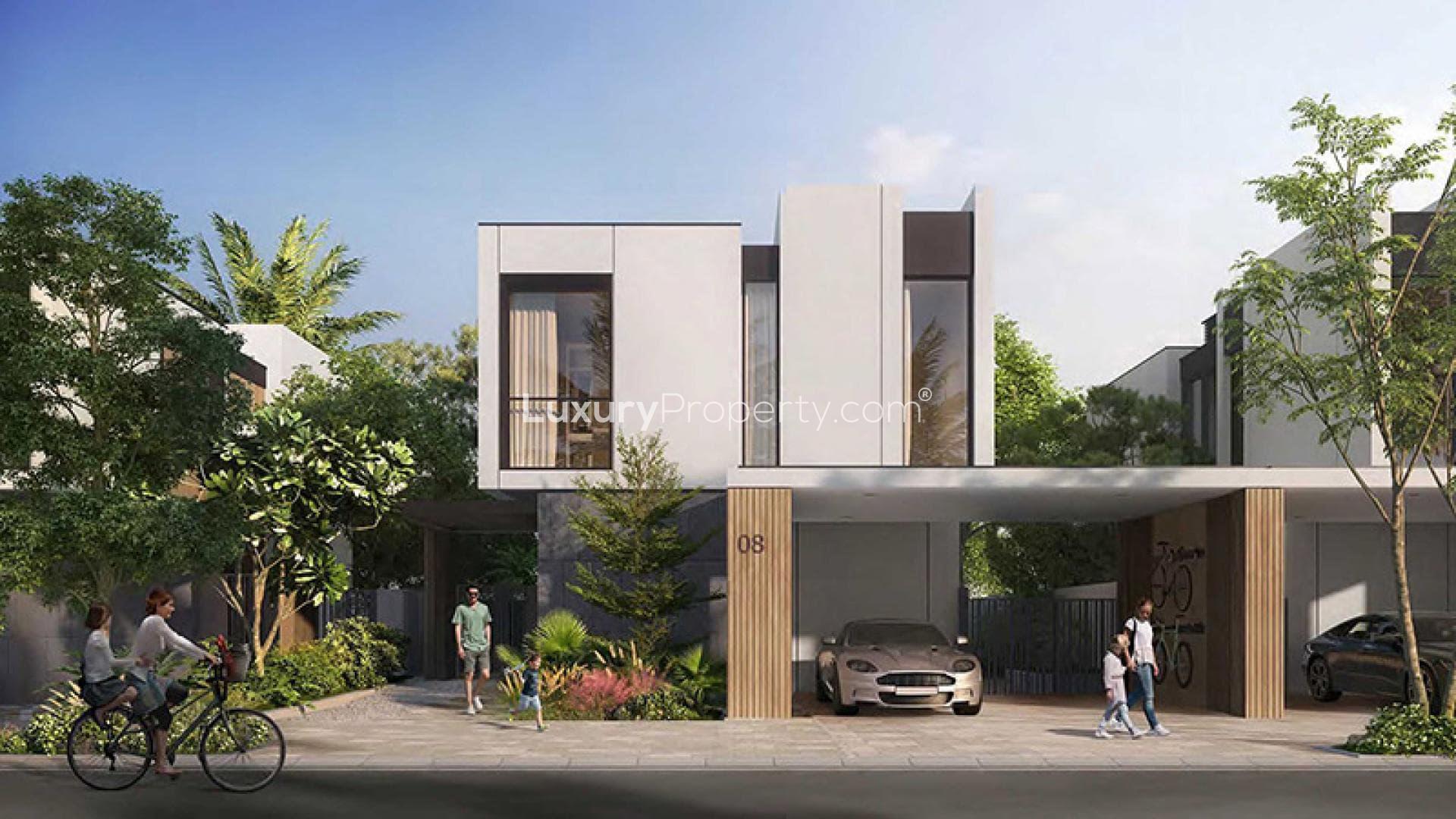 Modern living room in 4-bed townhouse, Haven by Aldar, Dubai Land, for sale