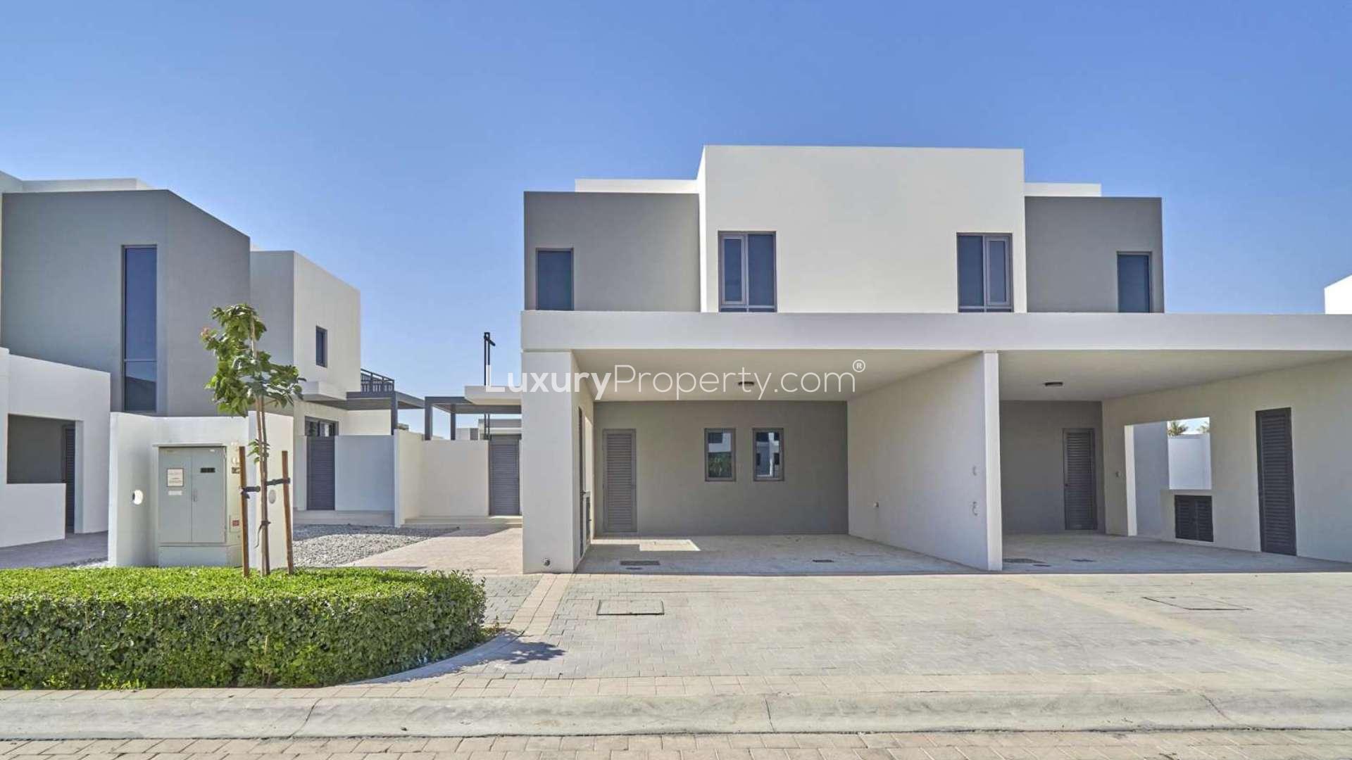 Modern kitchen and living area in 4-bedroom townhouse, Maple, Dubai Hills Estate