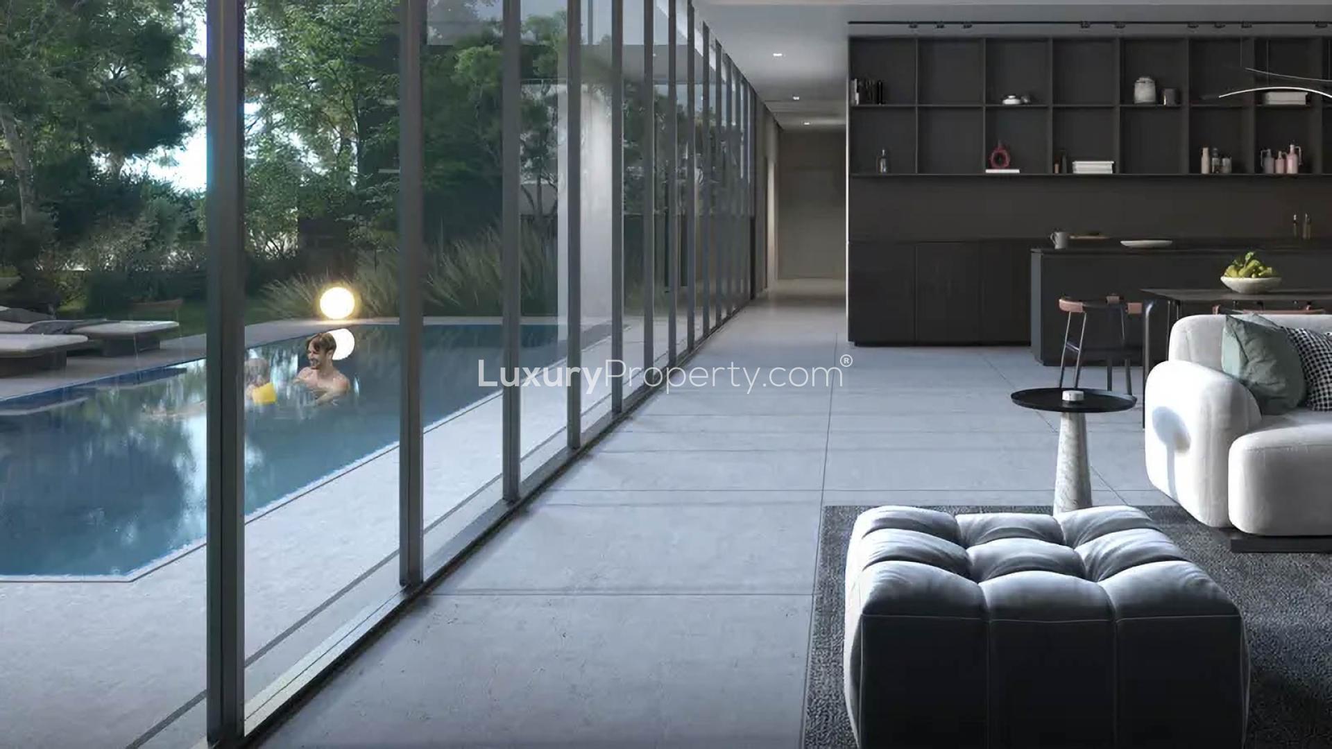 Park-facing 4-bed townhouse in Jumeirah Golf Estates, prime corner location, modern design