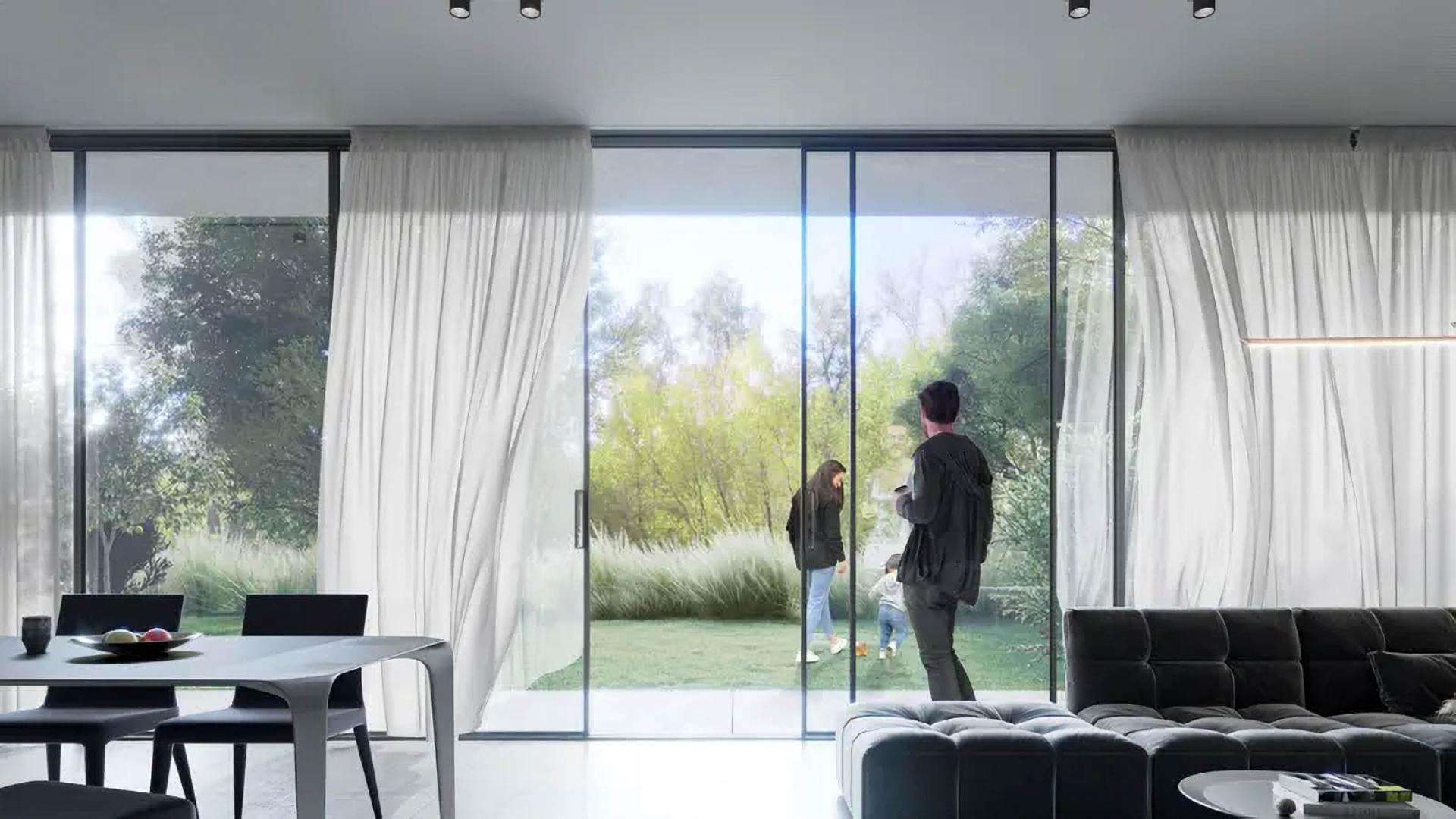 Modern Jouri Hills townhouse interior with pool view, Jumeirah Golf Estates, 4-bed for sale