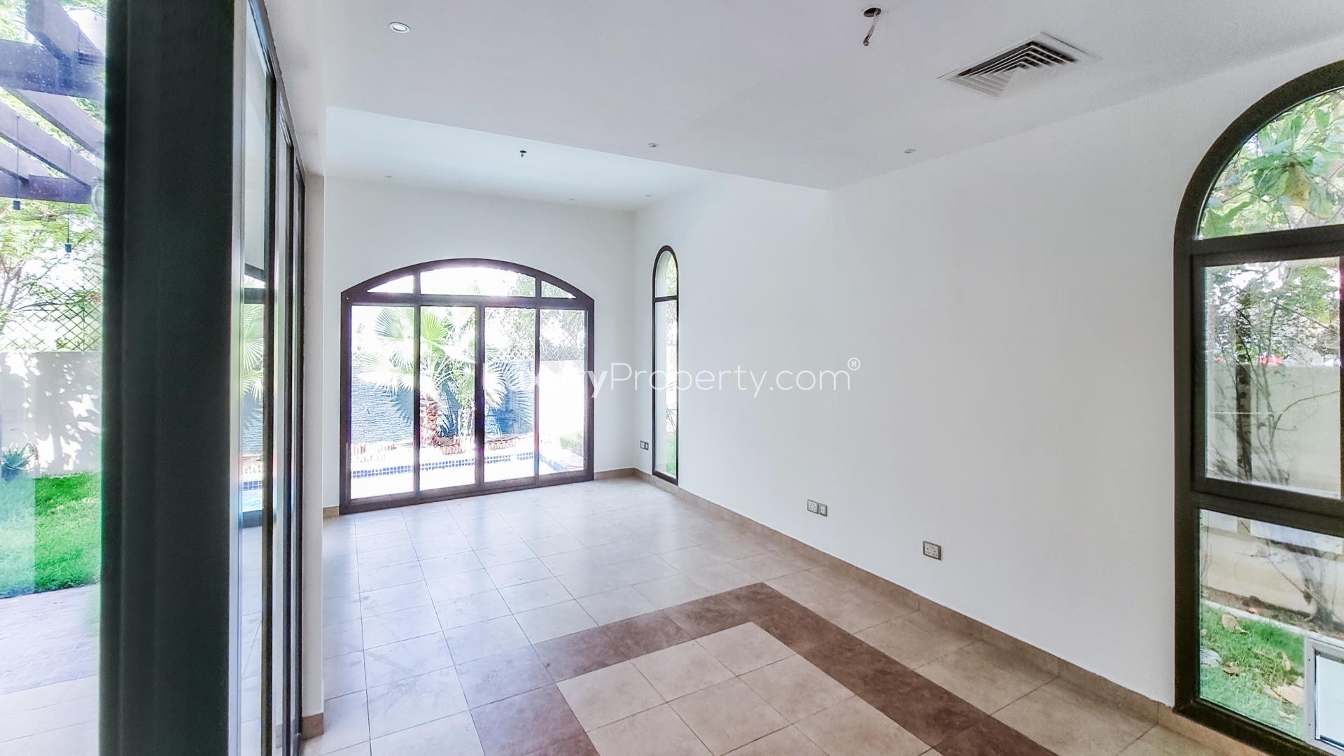 Outdoor pool view of luxury 4-bedroom townhouse in Al Salam, Mudon, Dubai