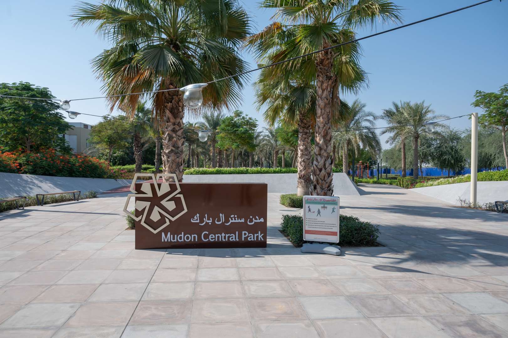 Pathway with palm trees in Naseem community, Mudon, Dubai townhouse for sale