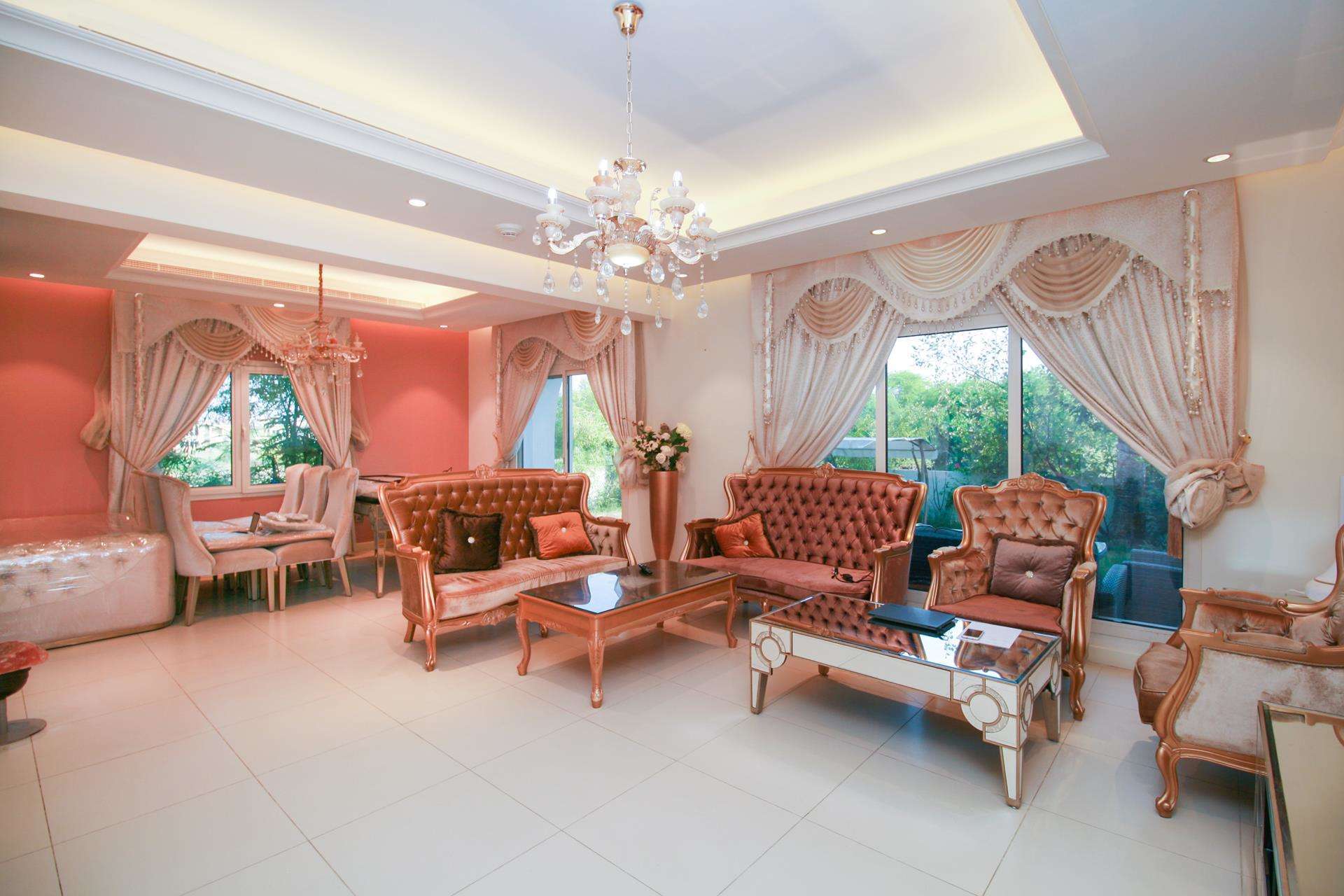 Bedroom interior in four-bed townhouse, Jumeirah Golf Estates, Fire community, featuring ensuite bathroom