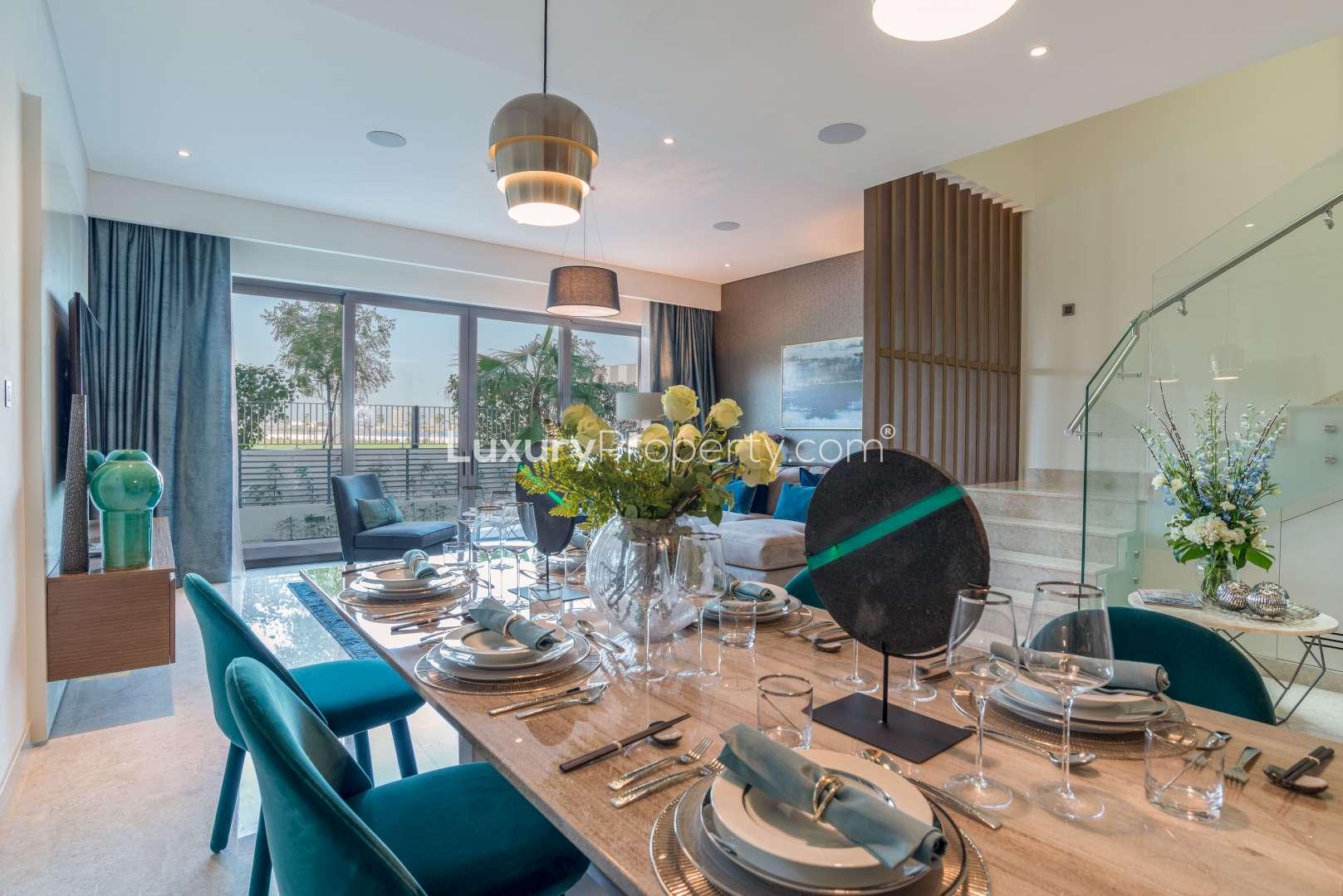 Modern 4-bedroom townhouse exterior in Sobha Hartland, MBR City for sale