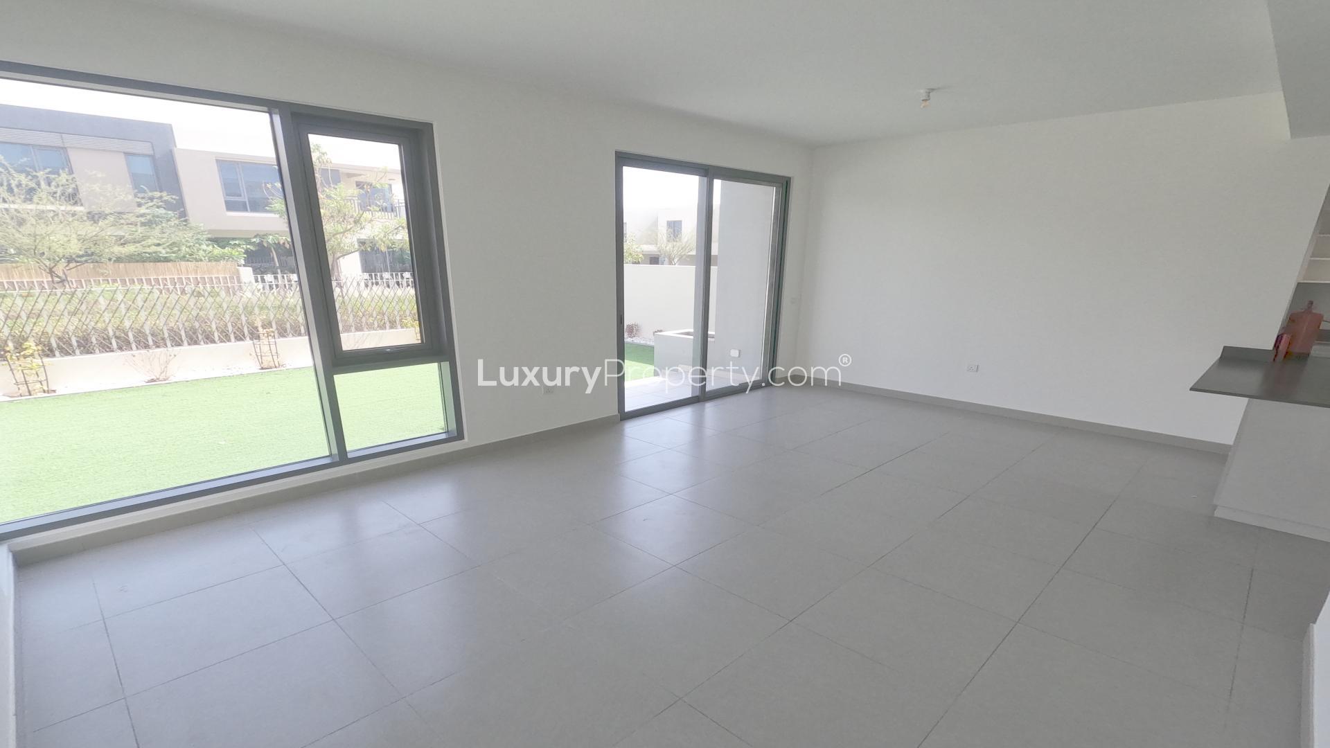 Balcony view from 4-bedroom villa in Maple, Dubai Hills Estate, showcasing community landscape