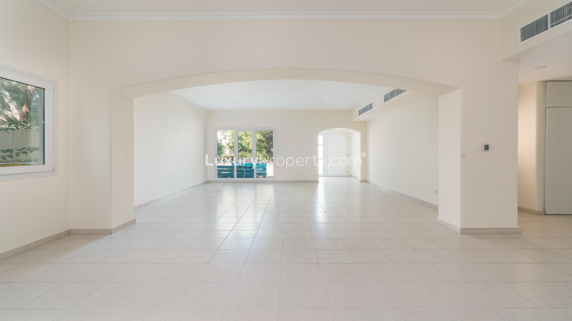 Exterior view of spacious single-row villa for rent in Meadows community