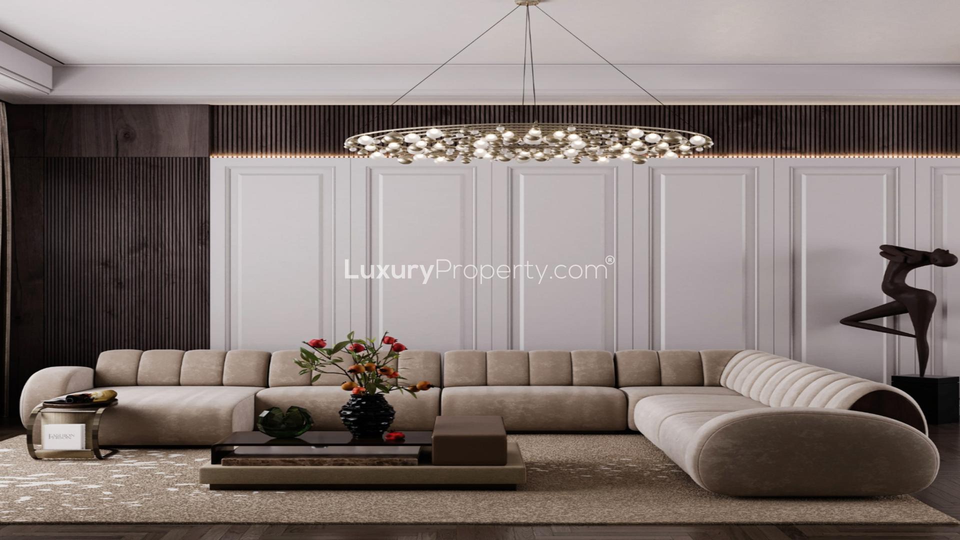 Contemporary Jumeirah Islands villa with pool, lush greenery, and modern architecture