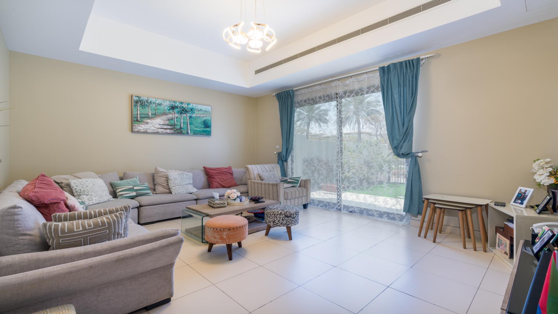 Chic living room in 4-bedroom villa, Mira Community, Reem, available for rent