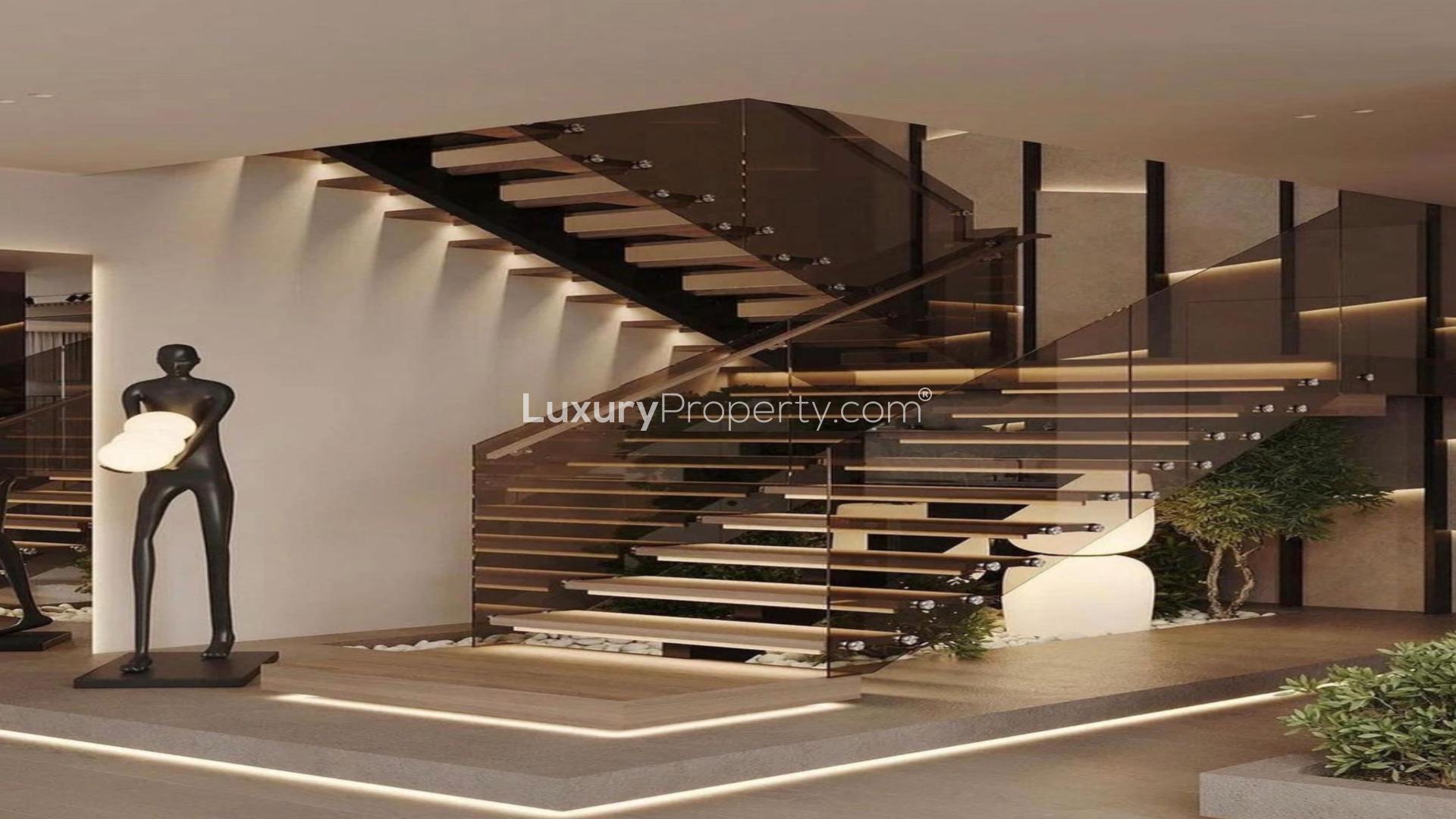 N/A,Modern staircase design in luxurious 5-bedroom villa, Jumeirah Islands, Islamic Clusters