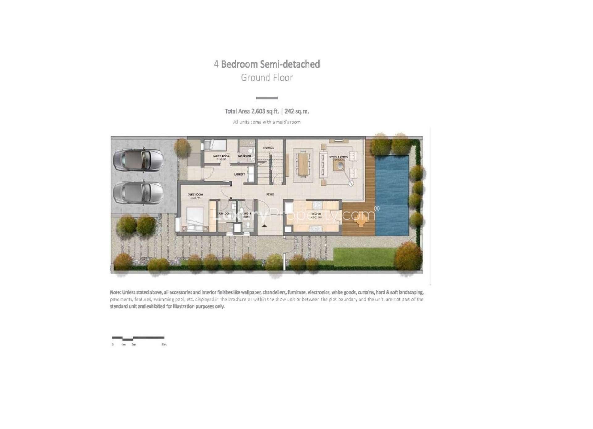Floorplan of 4-bedroom townhouse for rent in Arabella 1, Mudon, Dubai