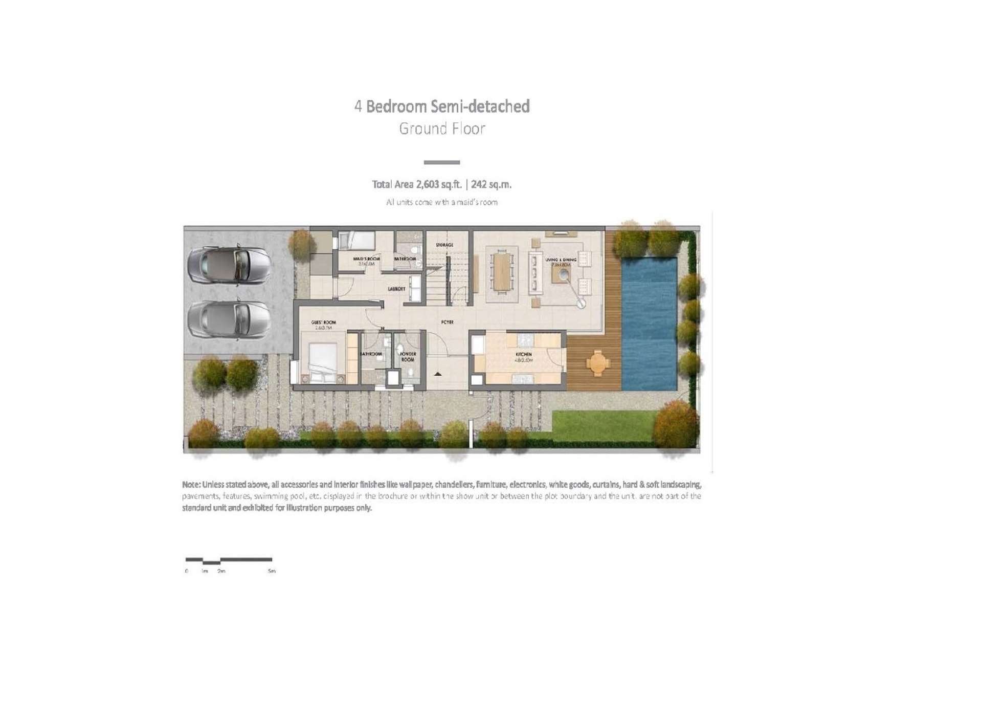 Floorplan of 4-bedroom townhouse for rent in Arabella 1, Mudon, Dubai