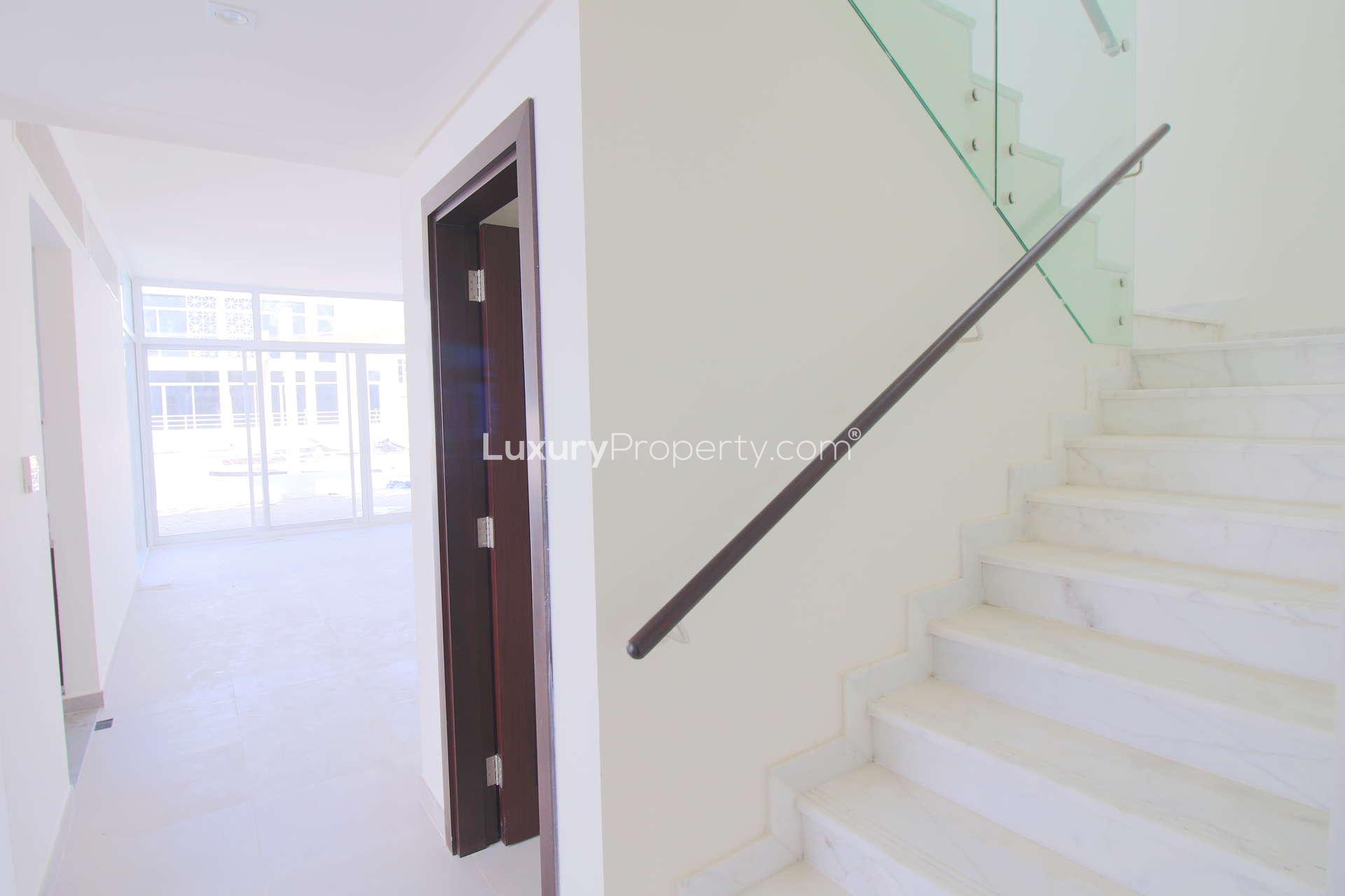 Floor plan of modern four-bedroom townhouse for rent in Arabella, Mudon Community