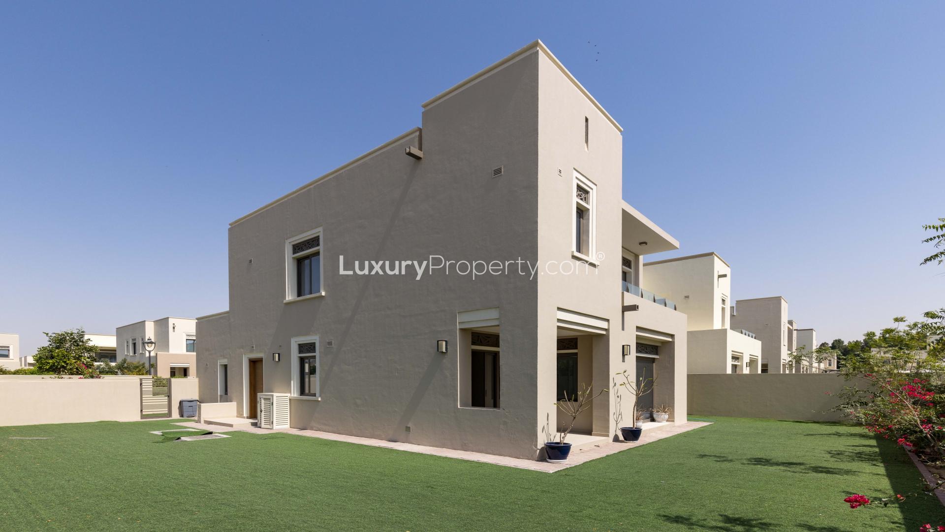 Spacious four-bedroom villa exterior in Azalea, Arabian Ranches 2, available for rent