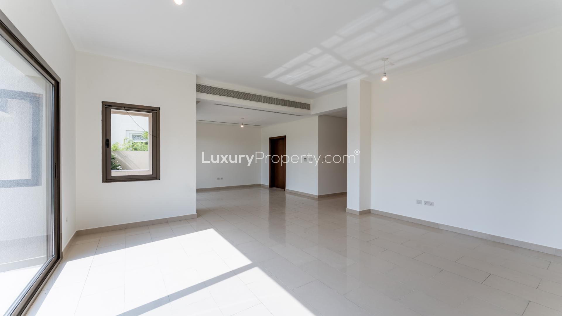 Spacious living room with large windows in Azalea villa, Arabian Ranches 2 for rent
