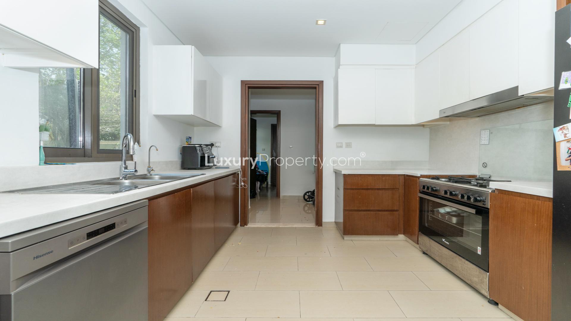 Modern kitchen in upgraded 4-bedroom villa, Arabian Ranches 2, Azalea, available for rent