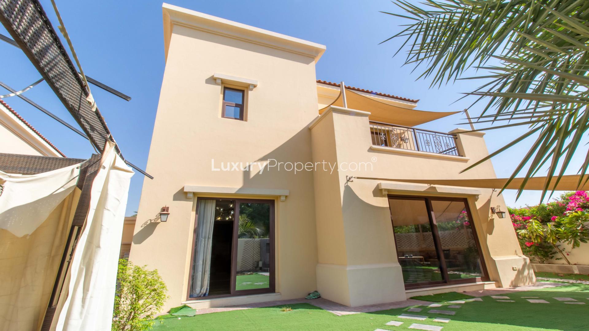 Palatial four-bedroom villa exterior in Arabian Ranches 2, Lila community, available for rent