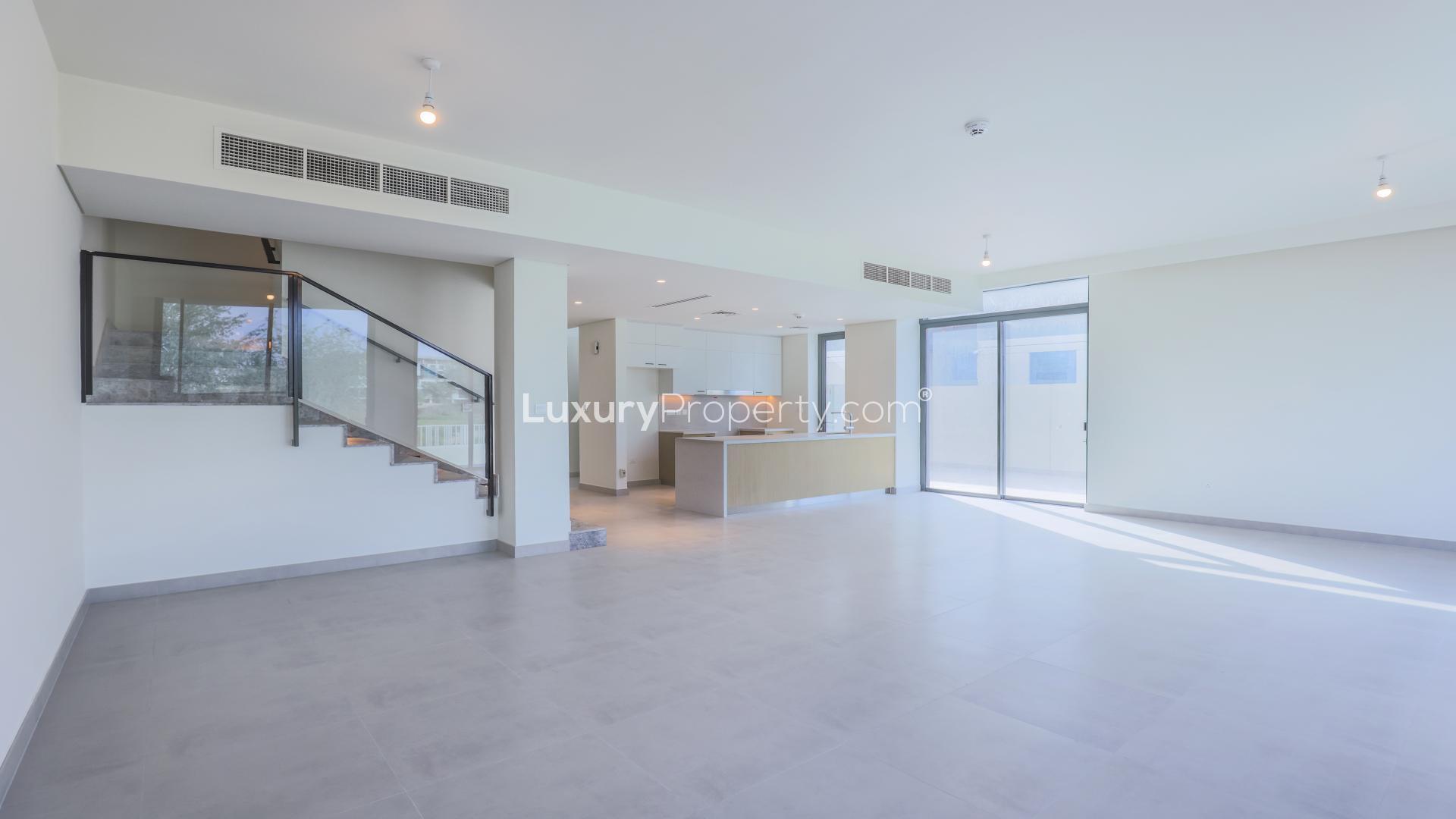 Outdoor view of elegant villa patio in Club Villas, Dubai Hills Estate