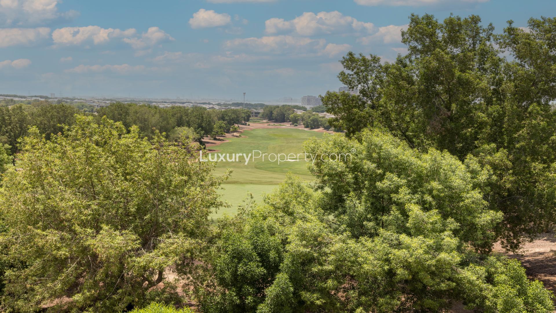 Exterior view of spacious villa in Jumeirah Golf Estates, Earth community, available for rent