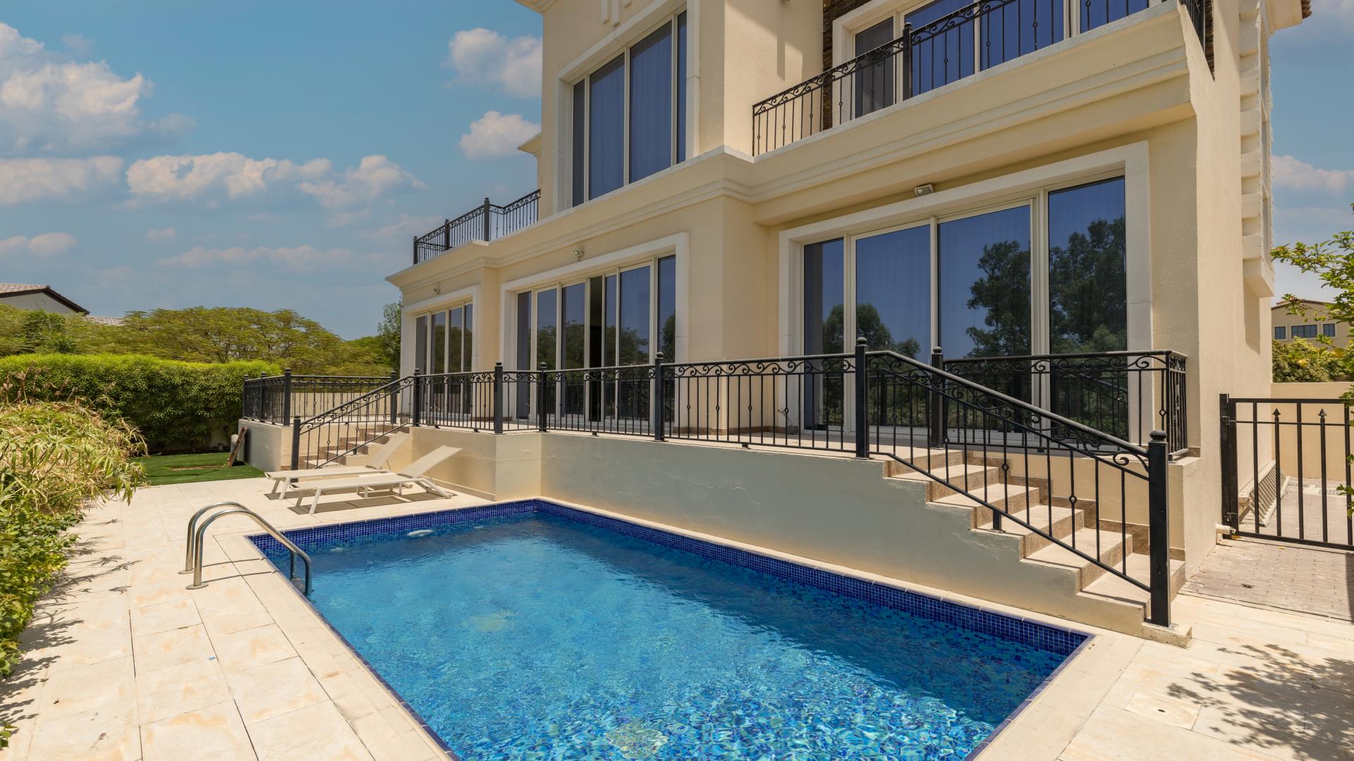 "Scenic golf course view from spacious villa in Jumeirah Golf Estates, Earth community.",Luxurious villa with private pool in Jumeirah Golf Estates, Earth, for rent