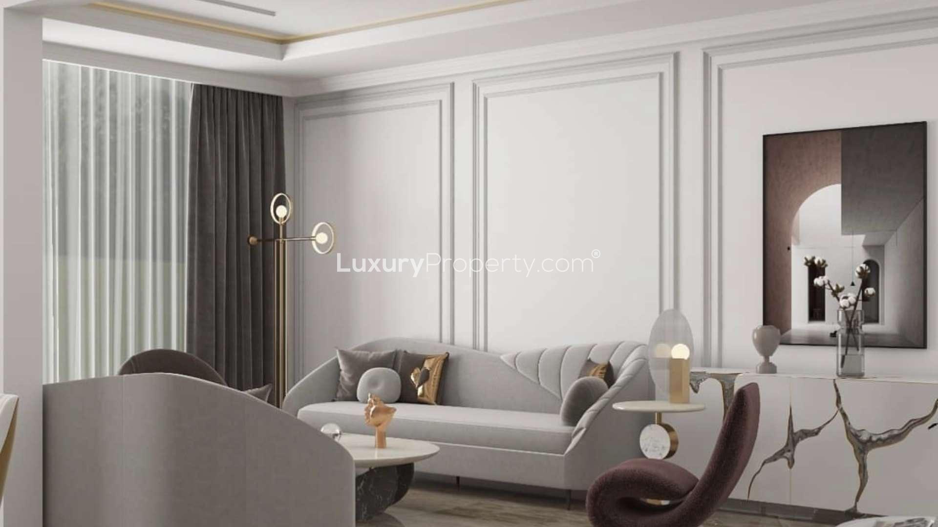 Ultra modern luxury villa living room in Jumeirah Islands, European Clusters