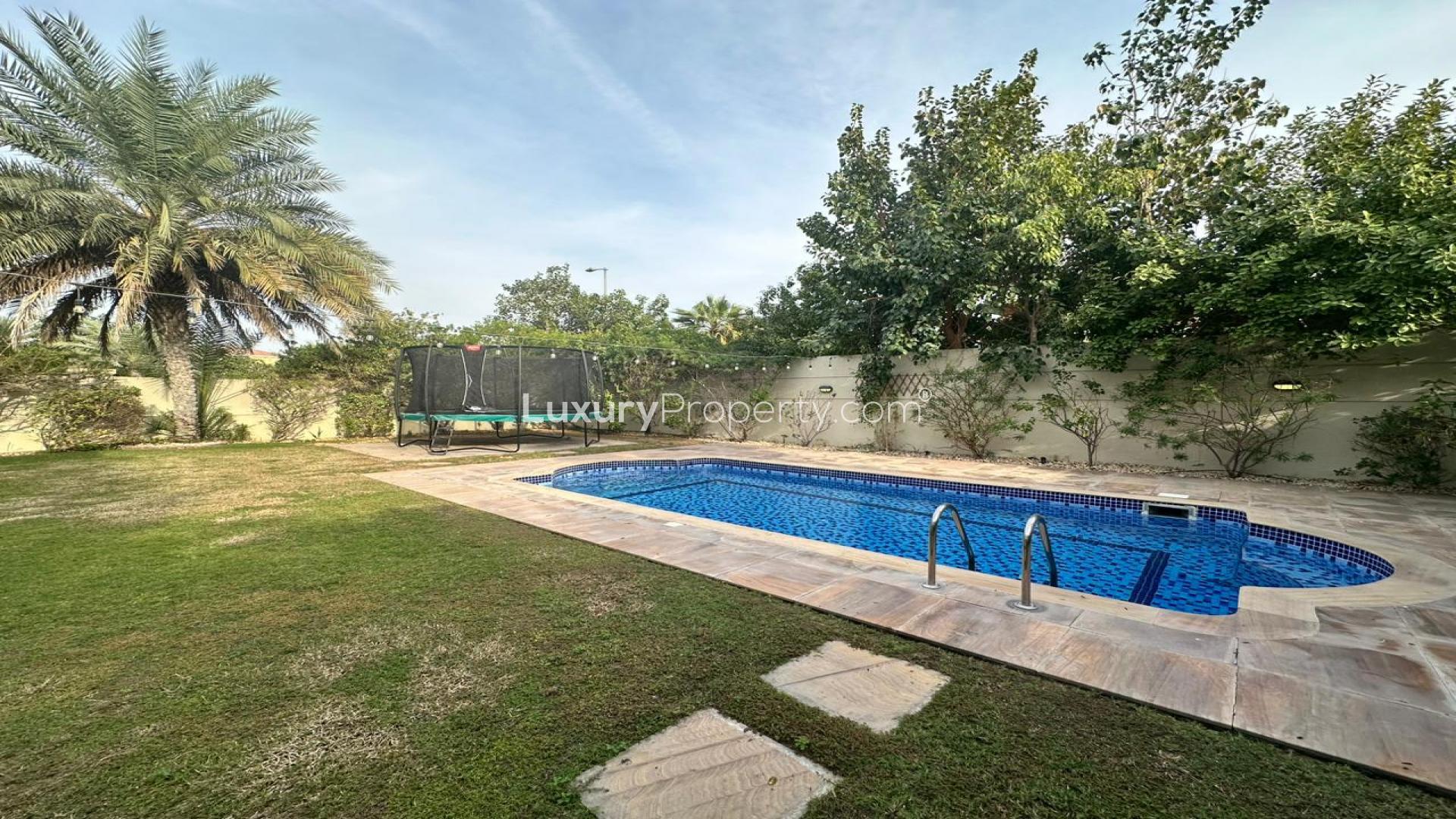 Corner plot villa with private pool, Jumeirah Park Legacy, lush green surroundings