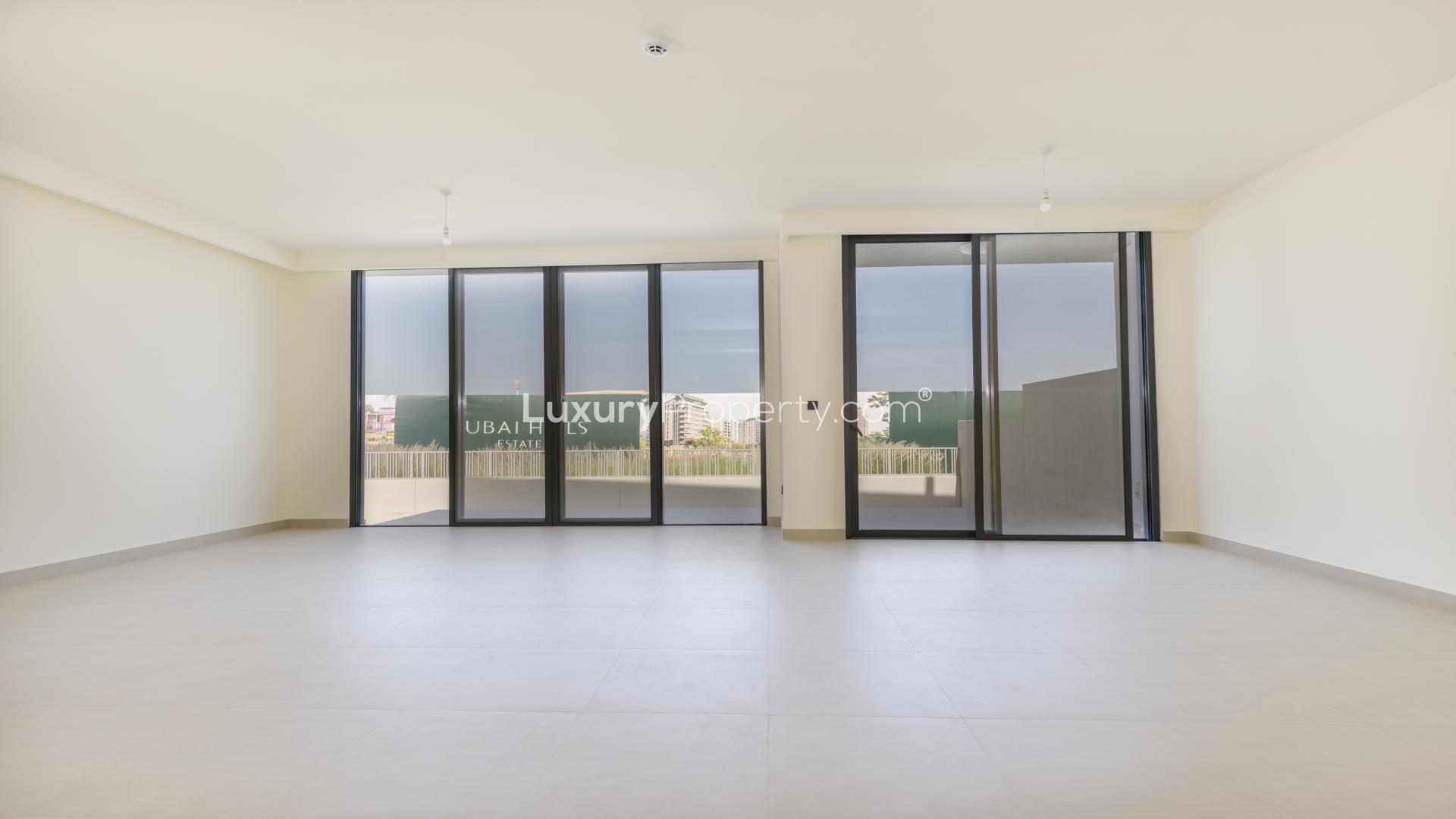 Modern 4-bedroom villa exterior in Golf Grove, Dubai Hills Estate, available for rent