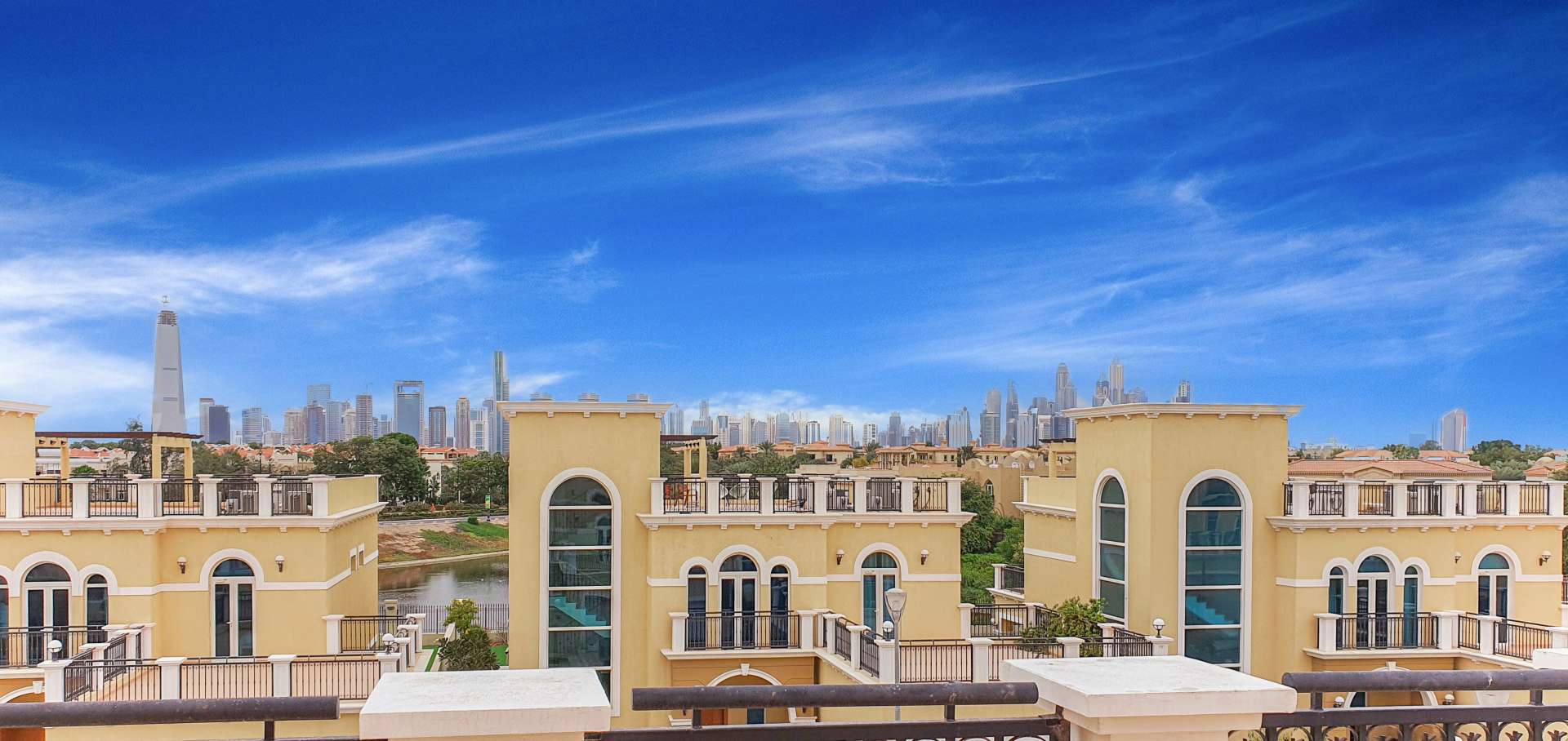 Exterior view of spacious 4-bedroom villa in Jumeirah Park, Legacy Nova Villas