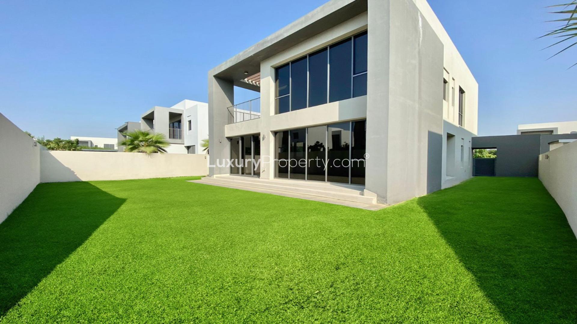 Exterior view of spacious 4-bedroom villa with lush garden in Sidra 2, Dubai Hills Estate