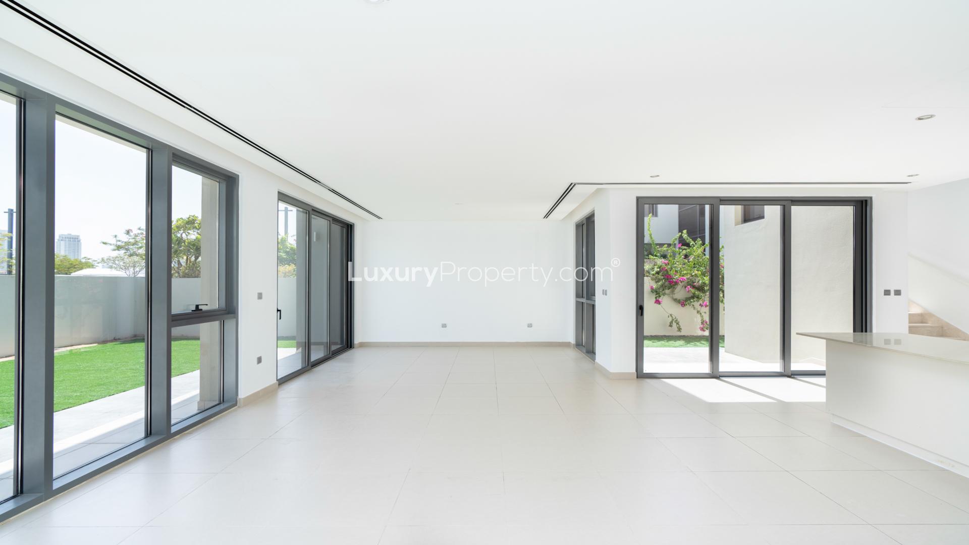 Modern 4-bedroom villa exterior in Sidra Villas, Dubai Hills Estate, available for rent