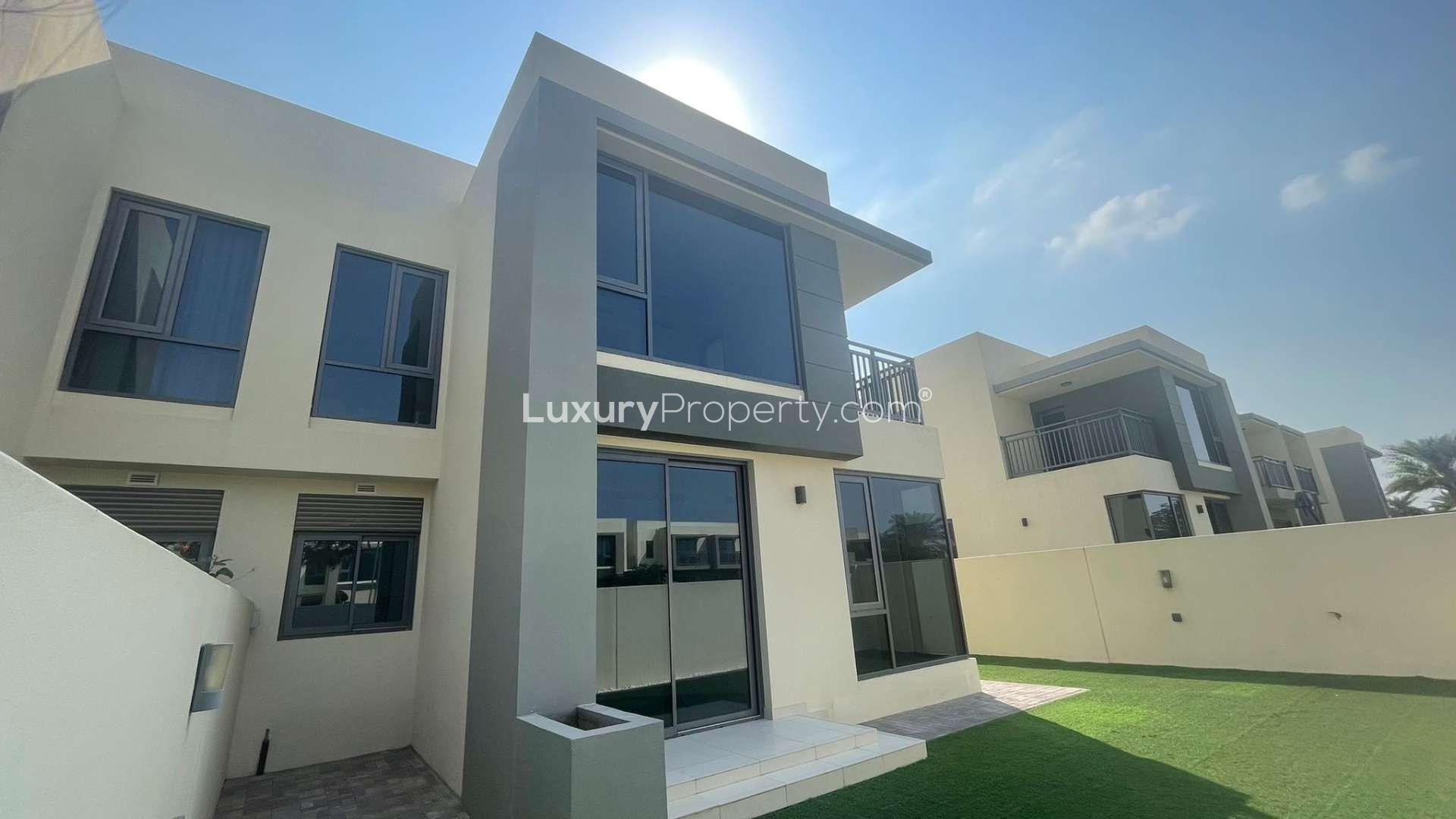 Modern villa exterior with landscaped garden, Dubai Hills Estate, Maple At Dubai Hills Estate