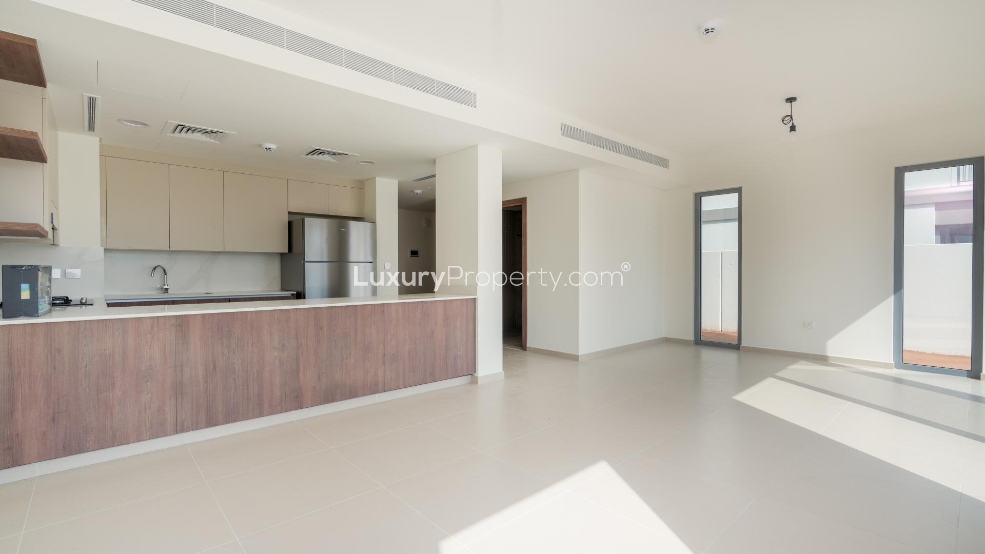 Brand new kitchen and living area in Elan Villa, Tilal Al Ghaf, Dubai