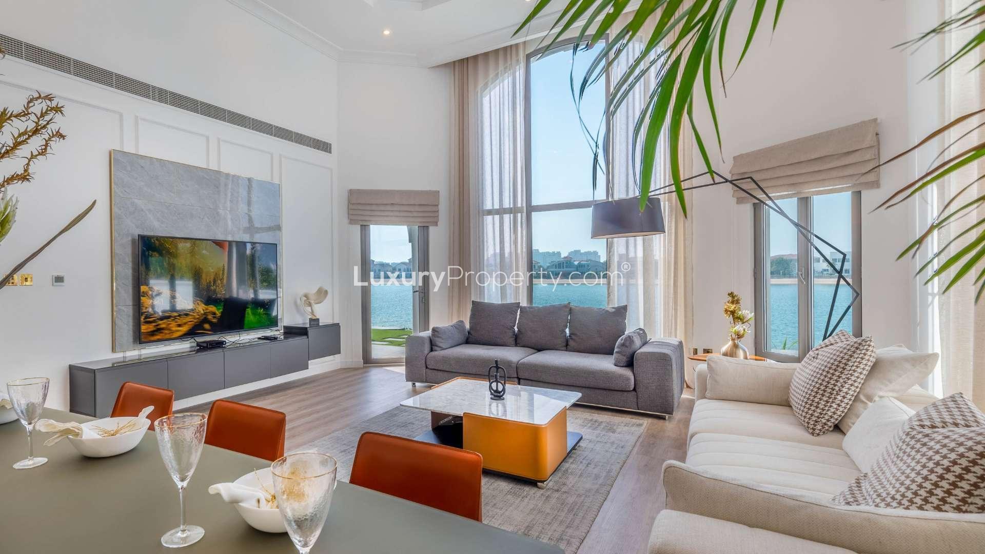 Beautifully renovated villa exterior in Palm Jumeirah’s Garden Homes, featuring lush landscaping