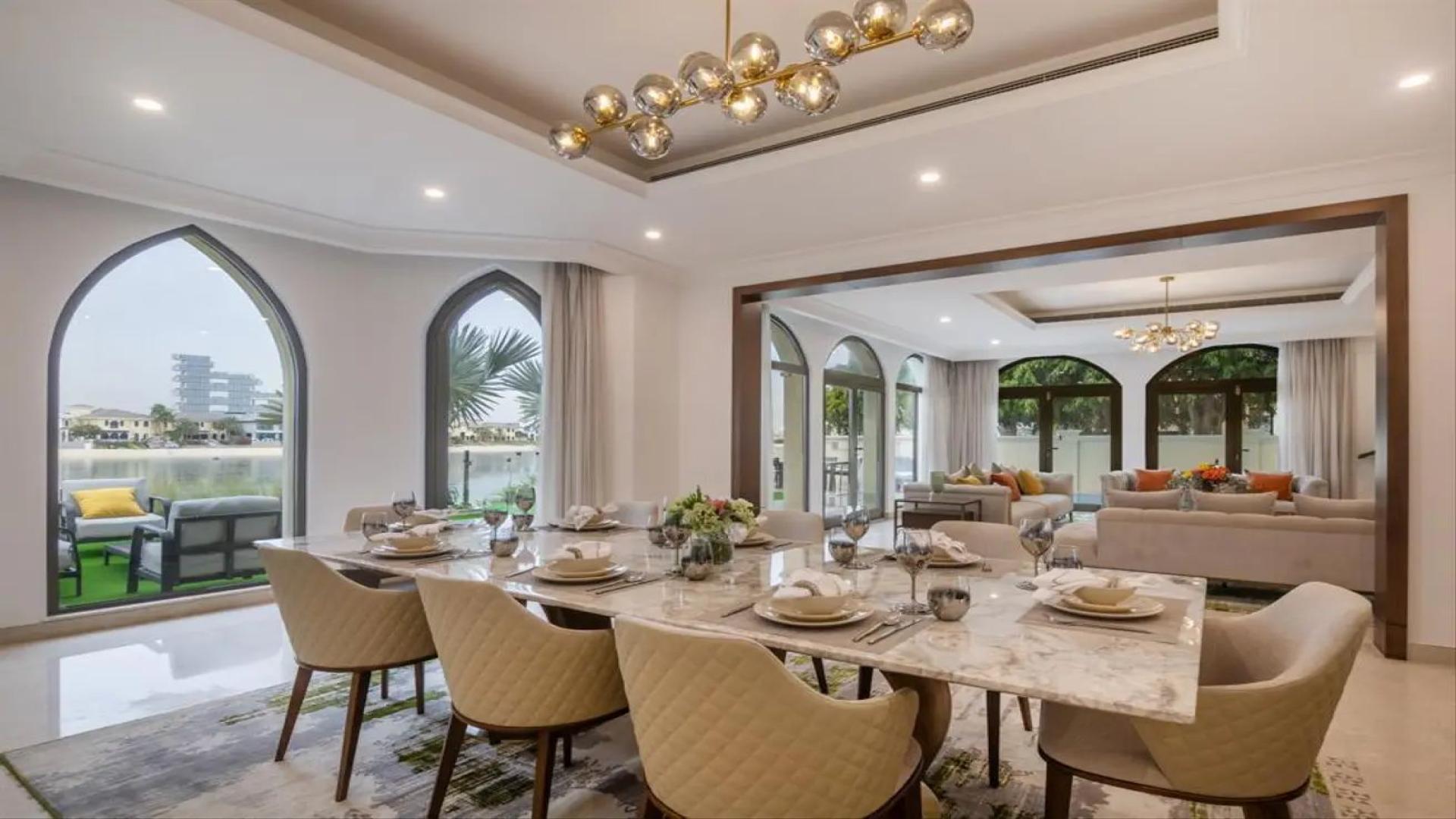 Luxurious living room in furnished 4-bed beach villa, Palm Jumeirah, with elegant decor